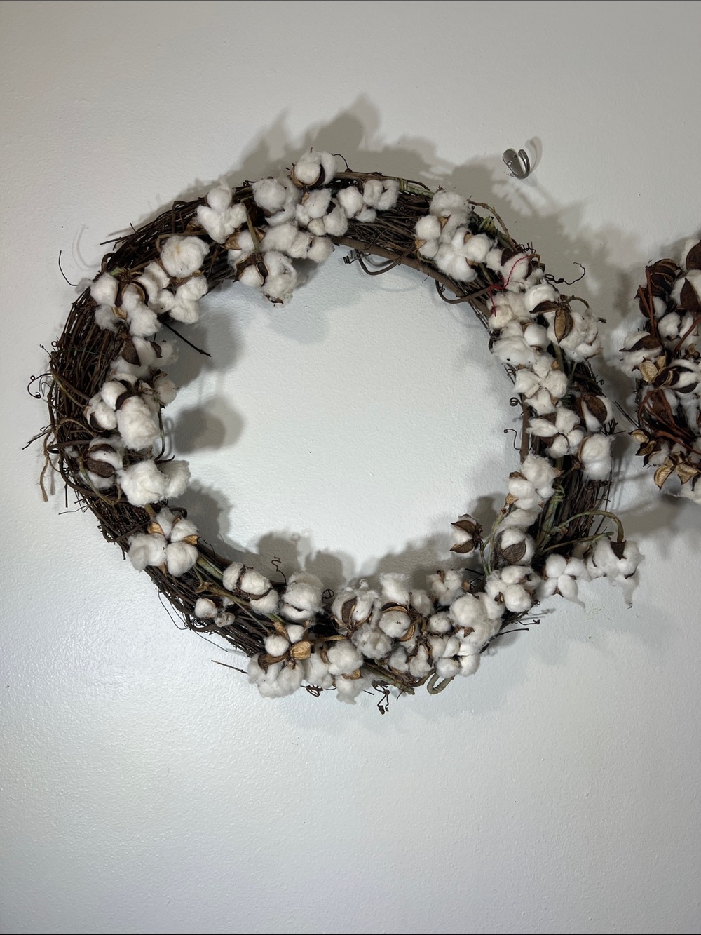 Large Approximately 24x24 Rustic Cotton Ball Grapevine Wreath - White